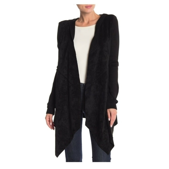 BLANKNYC Denim Faux Suede Drape Front Sweater - Picture 1 of 12